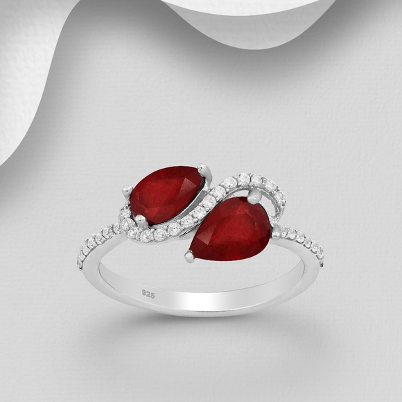 GEMSTONE RING DECORATED WITH CZ SIMULATED DIAMONDS - Picture 5 of 13